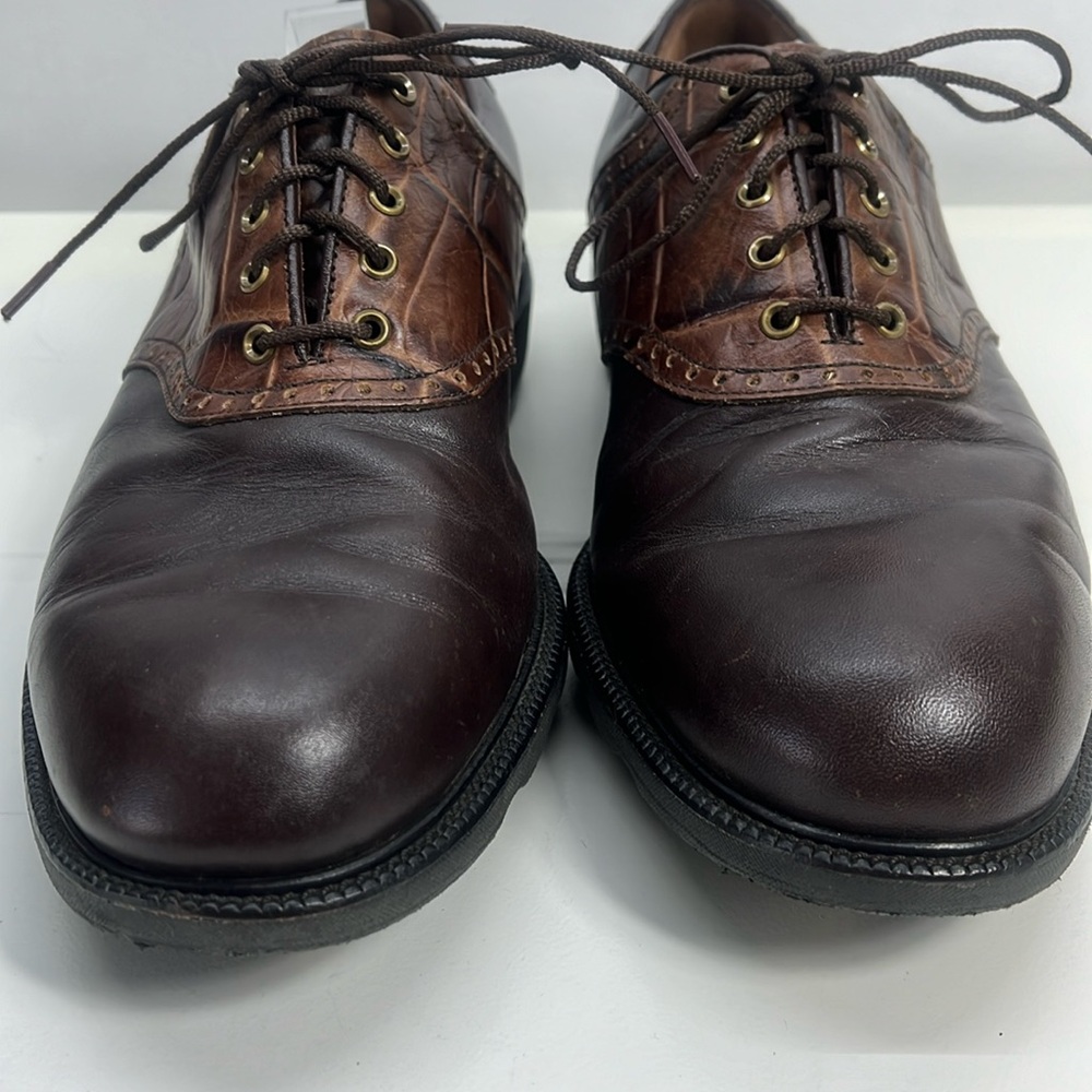 FootJoy ICON Brown & Tan Leather Oxford Style Spike Golf Shoe - Picture 2 of 10